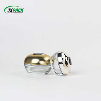 Tarro de crema de vidrio de lujo con tapa dorada galvanizada – Tarro de vidrio cosmético personalizable y a prueba de fugas